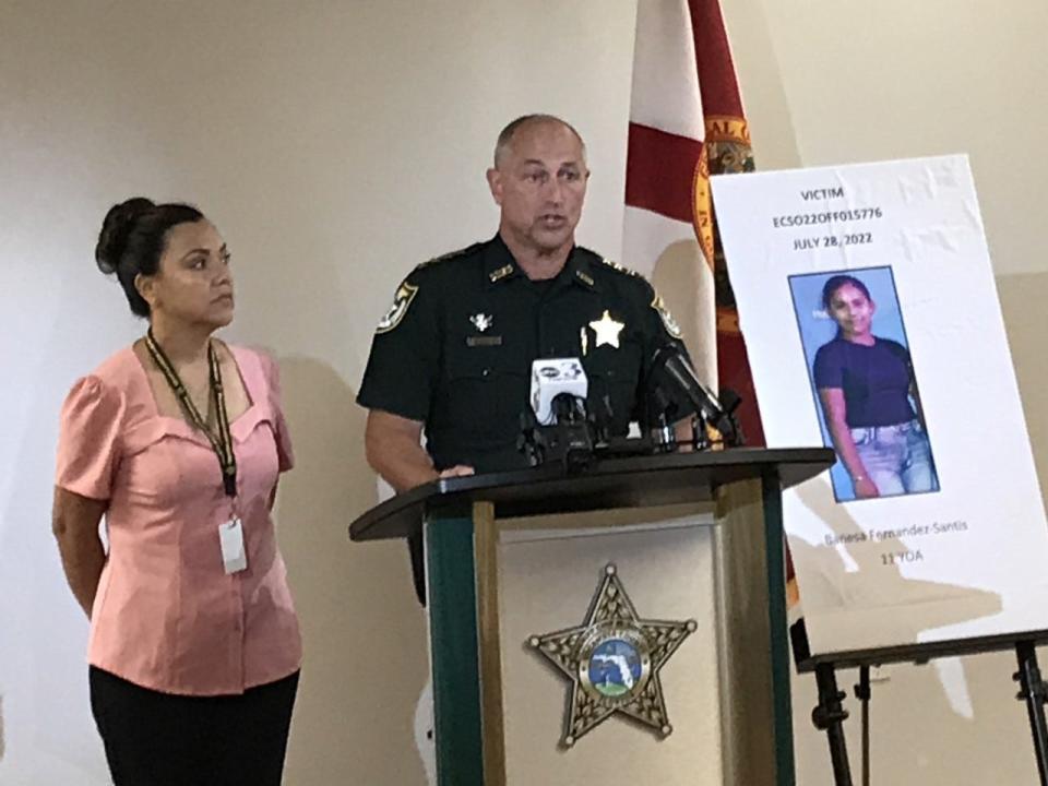 Escambia County Sheriff Chip Simmons details efforts to locate Banesa Fernandez-Santis, an 11-year-old girl believed to have been kidnapped from her Walnut Hill home.