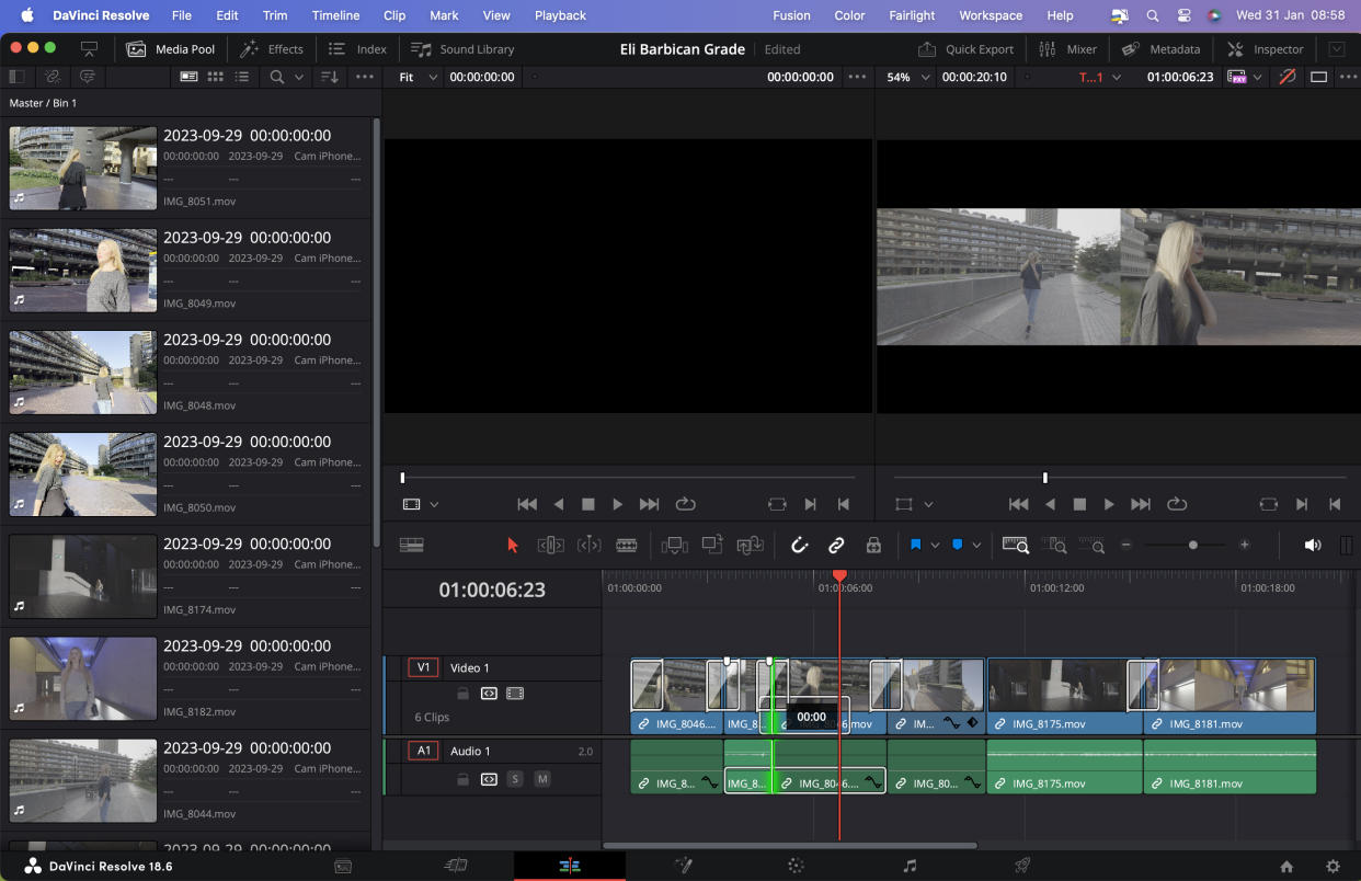  Screenshots from video editing app DaVinci Resolve 18.6. 