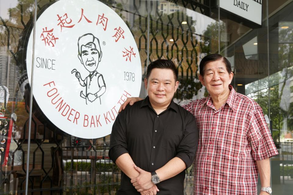 The father and son that manage the Founder Bak Kut Teh restaurants: founder Chua Chwee Whatt (right) and his son, Nigel Chua. (Photo: Founder Bak Kut Teh)