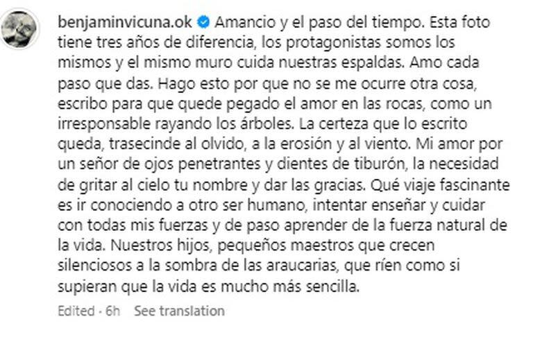 El emotivo texto de Benja Vicuña en dedicatoria a Amancio