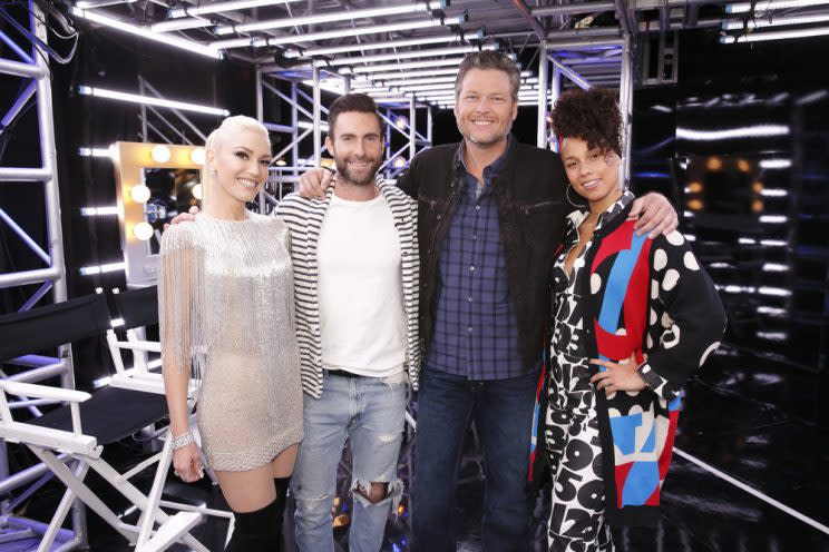 Gwen Stefani, Adam Levine, Blake Shelton, Alicia Keys (Credit: Trae Patton/NBC)