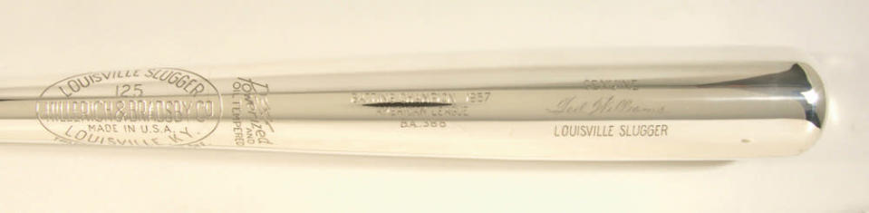 Ted Williams 1957 American League Batting Championship silver bat award, (est. value $100,000-$200,000).