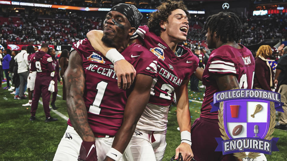 North Carolina Central players celebrate after defeating Jackson State in the Celebration Bowl
Dale Zanine-USA TODAY Sports