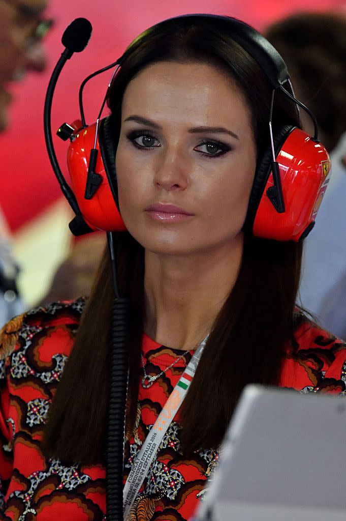 Minttu Virtanen, wife of Ferrari's Finnish driver Kimi Raikkonen, is seen in the pit lane during the third practice session at the Autodromo Nazionale circuit in Monza on September 3, 2016 ahead of the Italian Formula One Grand Prix. (PHOTO: Andrej Isakovic/AFP/Getty Images)