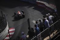 Red Bull driver Sergio Perez of Mexico steers his car during the second free practice at the Monaco racetrack, in Monaco, Friday, May 27, 2022. The Formula one race will be held on Sunday. (AP Photo/Daniel Cole)