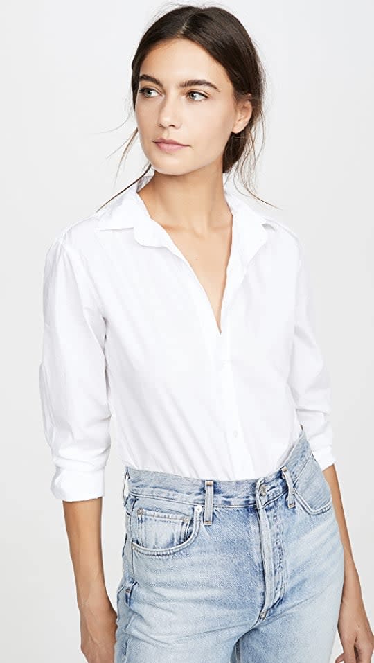 <p>A white button-down shirt should be in everyone's closet. This <span>Frank &amp; Eileen Frank Poplin Button Down Shirt</span> ($238) is comfortable and easy to style and fits like a dream. It's an editor favorite.</p>