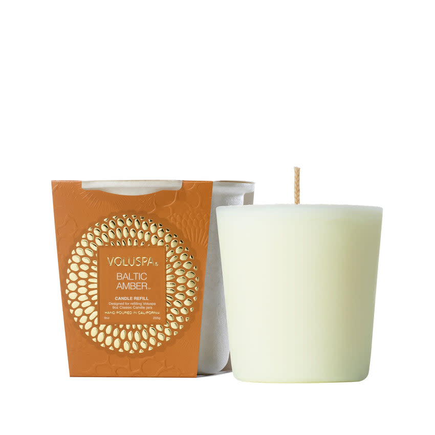 <p><a href="https://www.voluspa.com/products/baltic-amber-classic-candle-refill" rel="nofollow noopener" target="_blank" data-ylk="slk:Shop Now;elm:context_link;itc:0;sec:content-canvas" class="link ">Shop Now</a></p><p>Baltic Amber Classic Candle Refill</p><p>voluspa.com</p><p>$4.00</p><span class="copyright">voluspa.com</span>