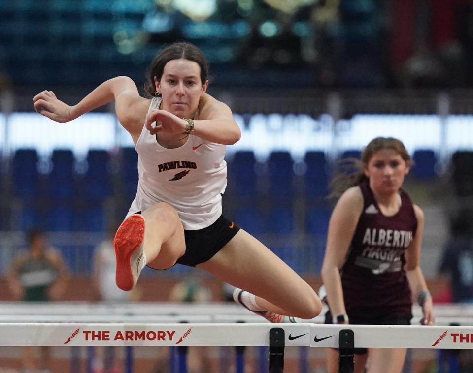 Pawling's Julianne Hickey runs the 55-meter hurdles at the Section 1 Class A & C track and field championships held at The Armory Track & Field Center in New York.  Wednesday, February 8, 2023. 