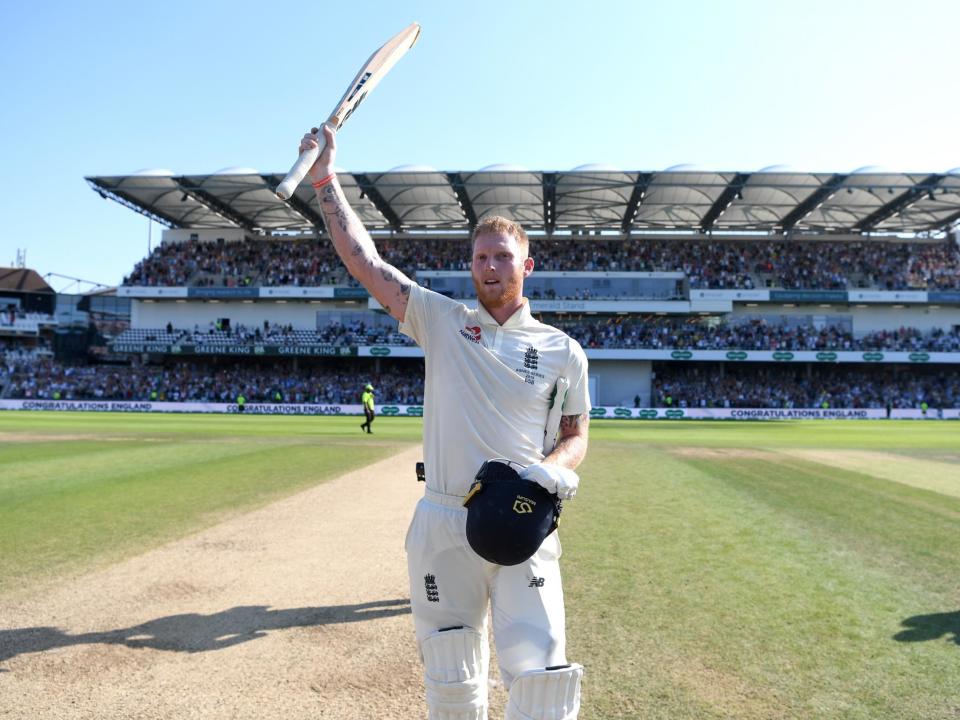 Ben Stokes celebrates after hitting the winning runs to secure victory in the third Ashes Test at Headingley: Getty