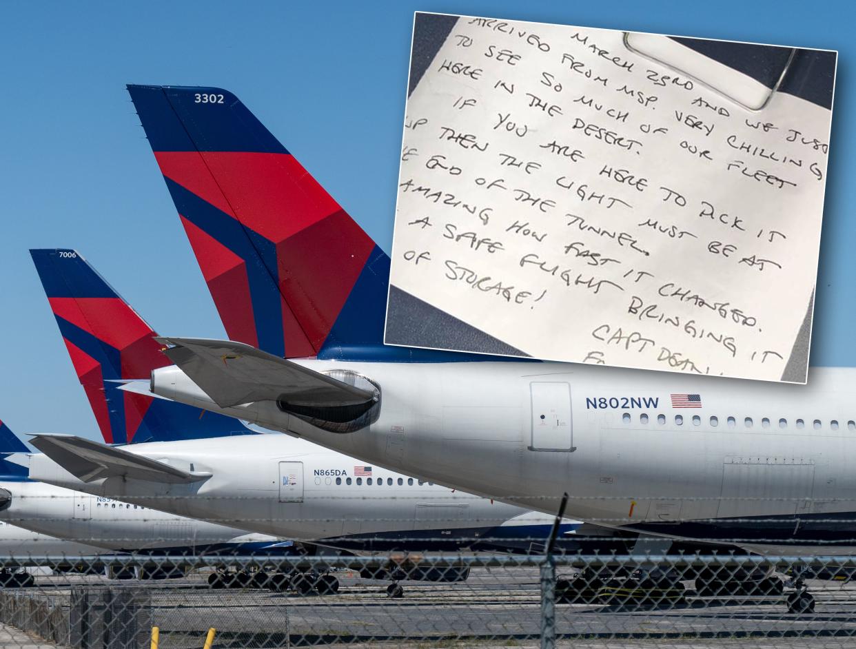 A note a pilot jotted and left in the cockpit of a Delta airliner in March 2020 as the pandemic started to envelop the world would not be found for more than a year. 