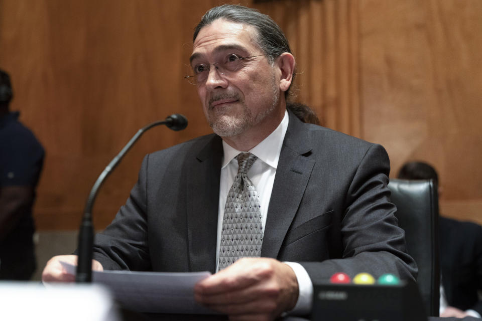 Census Bureau Director nominee Robert Santos, testifies before the Senate Homeland Security and Governmental Affairs committee, Thursday, July 15, 2021, on Capitol Hill in Washington. President Joe Biden's nominee to lead the U.S. Census Bureau told a Senate committee says that he would bring transparency and independence to the nation's largest statistical agency, which was challenged by a pandemic, natural disasters and attempts at political interference during the execution of the 2020 census. If confirmed, Robert Santos, a third-generation Mexican American, would be the first person of color to be a permanent head of the nation's largest statistical agency. AP Photo/Jacquelyn Martin)