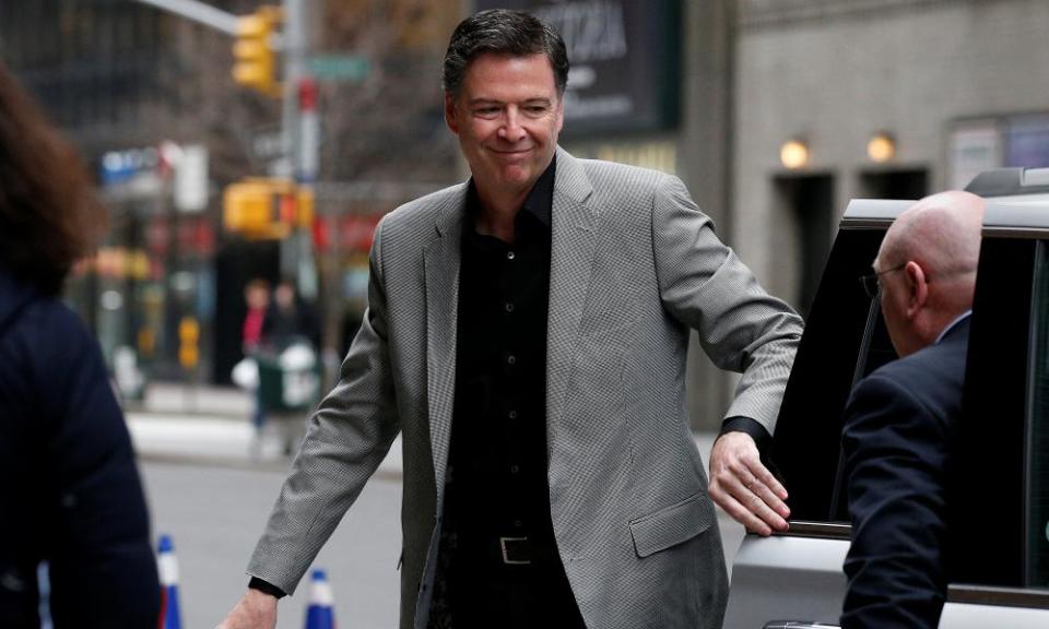 The former FBI director James Comey arrives for a taping of The Late Show with Stephen Colbert in the Manhattan borough of New York City on Tuesday.