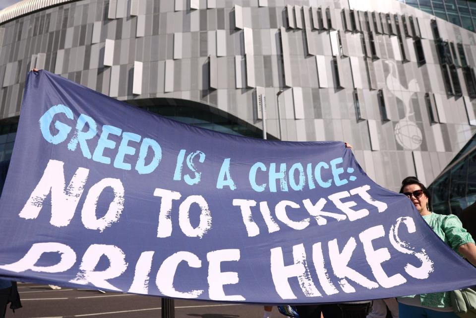 Tottenham fans protested about rising ticket prices before Saturday’s win over Manchester United (Getty Images)