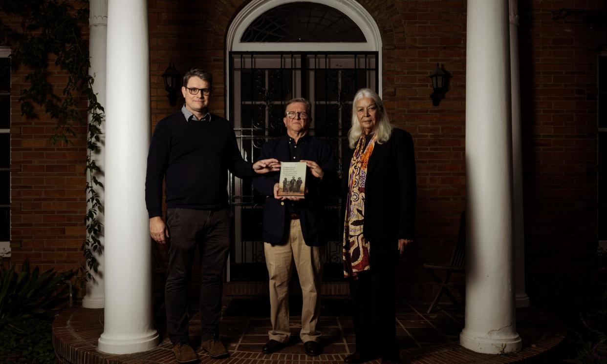 <span>Dhoombak Goobgoowana co-editors James Waghorne, Ross Jones and Marcia Langton at the University of Melbourne.</span><span>Photograph: Tamati Smith/The Guardian</span>