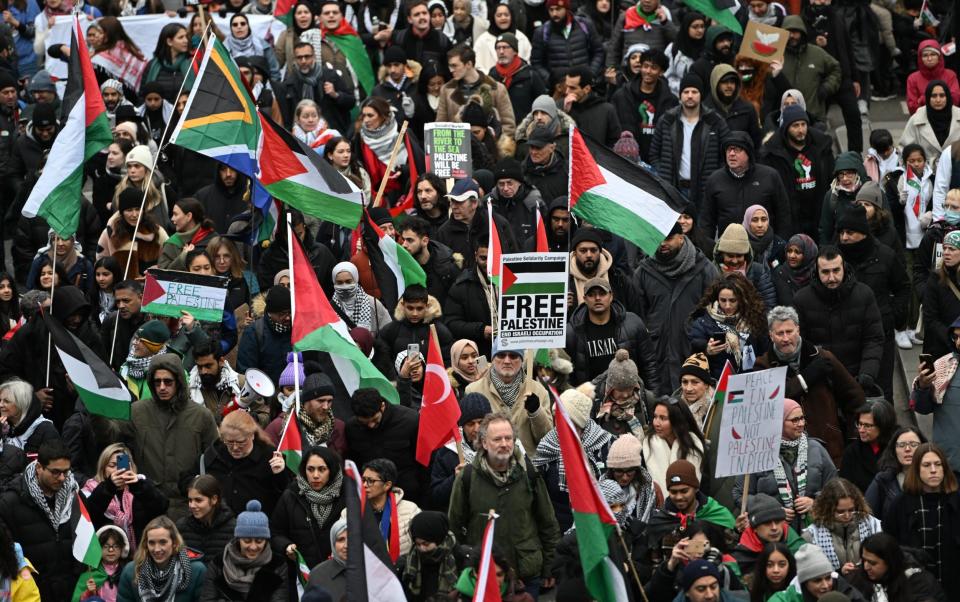 Thousands of protesters gathered at Bank Junction from midday on Saturday