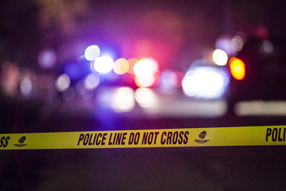 (2018-05-14 Royal Oak, MI) Police barrier on the scene of a shooting near the intersection of Hudson Ave and McLean Ave in Royal Oak just after 3:13am Monday May 14th 2018.