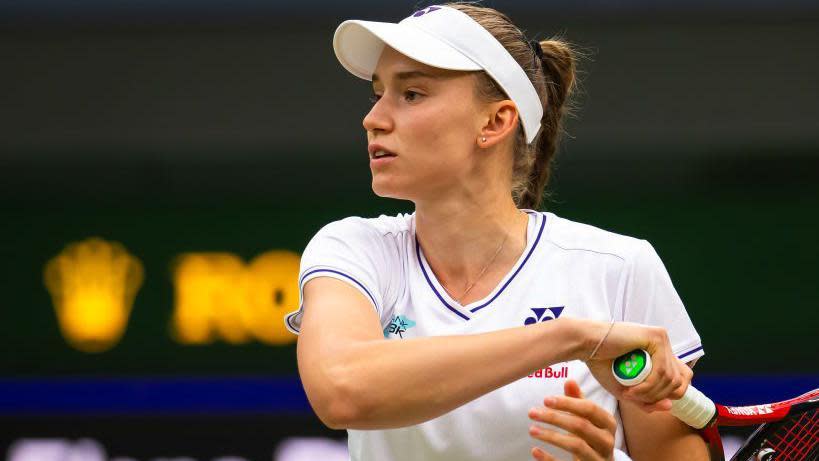 Elena Rybakina hits a shot at Wimbledon