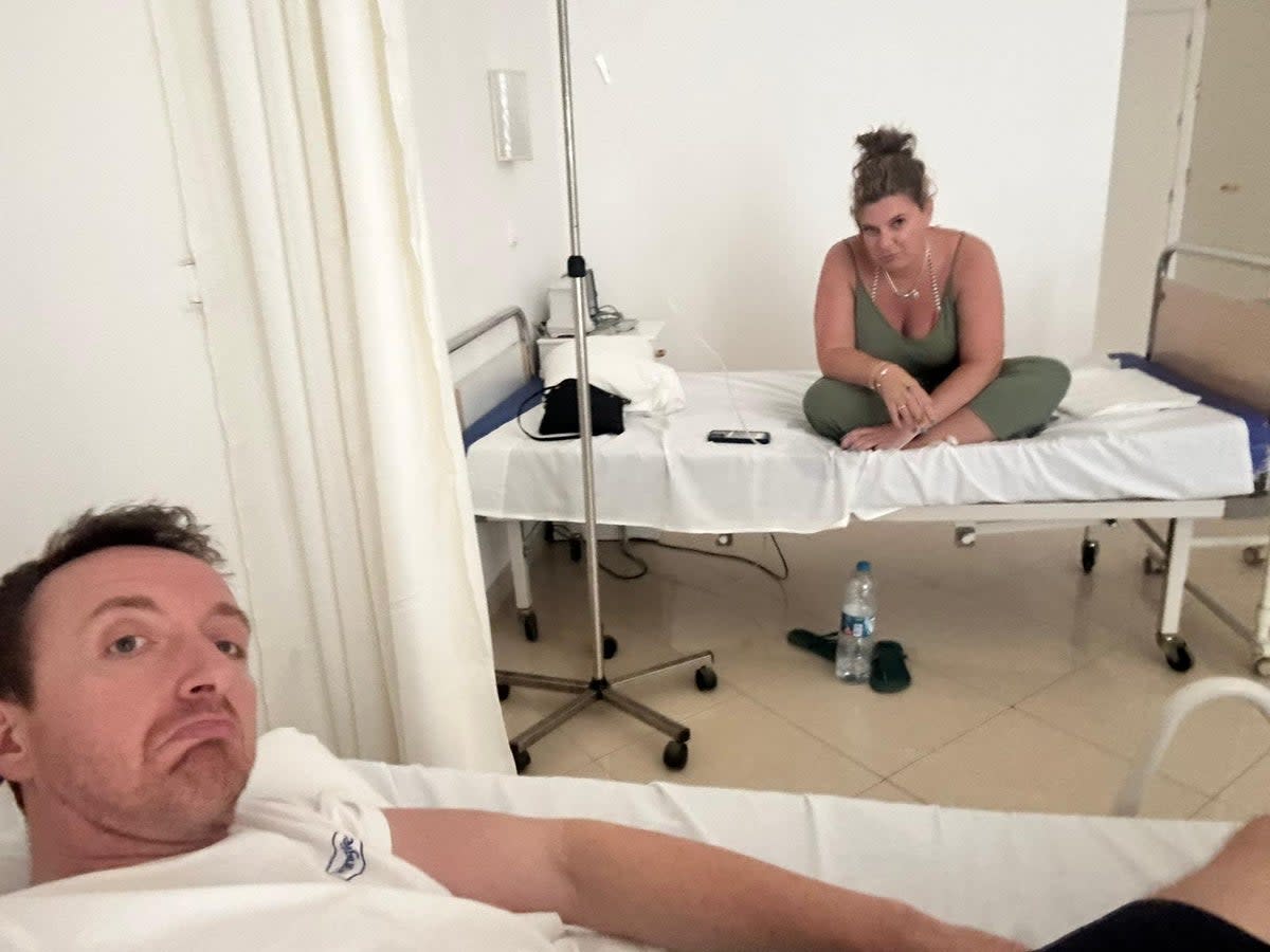 Lorraine Wilson and Mark Bonner in the hospital after experiencing gastric illness whilst staying at the Riu Palace Santa Maria hotel in Cape Verde (Irwin Mitchell  / SWNS)