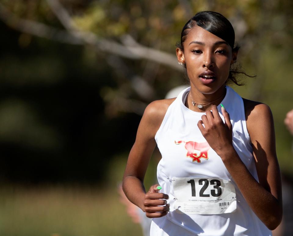 Coronado's Zanashia Harris competes in the District 4-5A cross country meet, Thursday, Oct. 13, 2022, at Mae Simmons Park. Harris placed second.