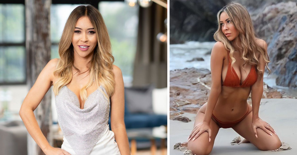 Alana on MAFS and posing on the beach in a bikini.