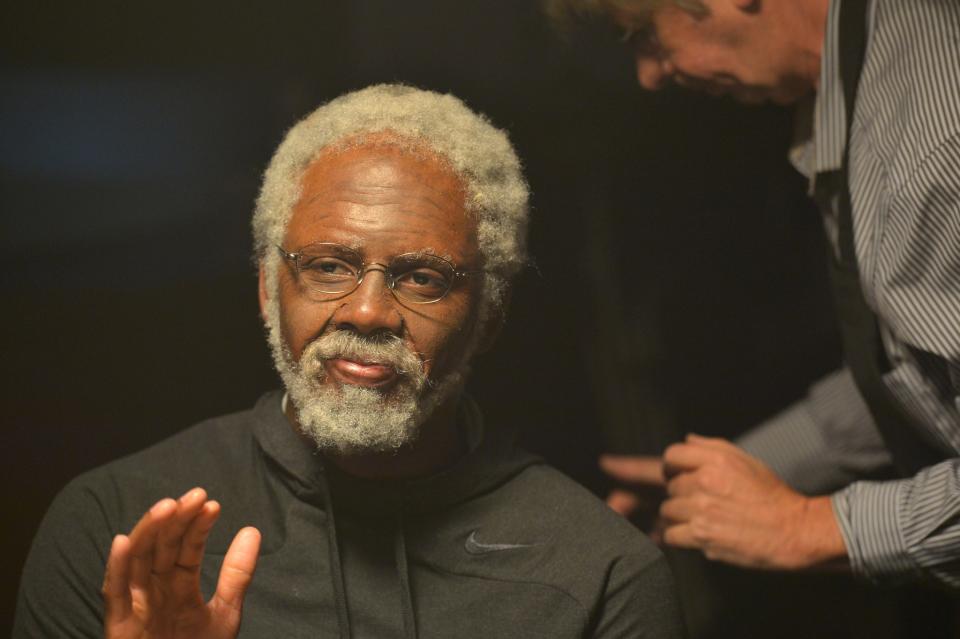 Kyrie Irving gets camera-ready as Uncle Drew. (Getty Images)