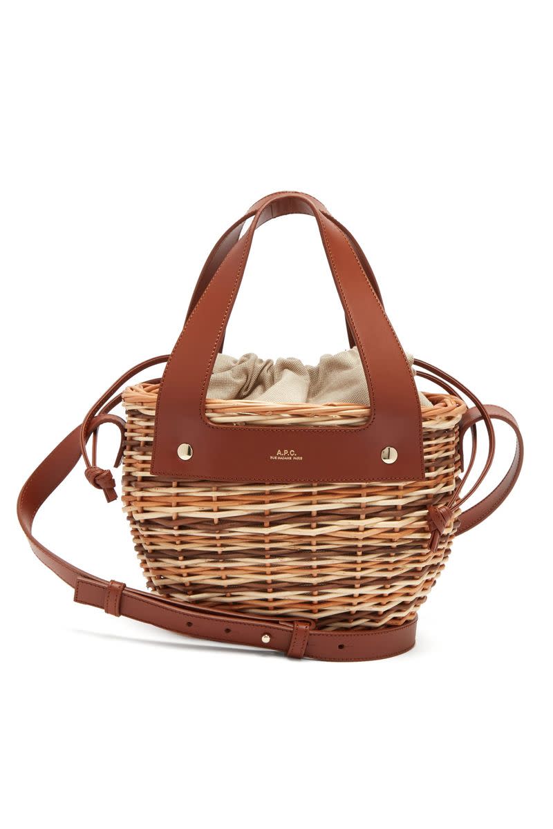 Small leather and Wicker basket bag