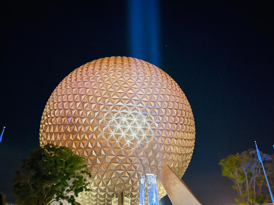 exterior shot of epcot ball housing space ship earth at epcot