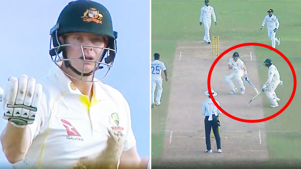 Steve Smith, pictured here fuming at Usman Khawaja after the runout in the first Test against Sri Lanka. 