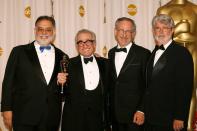 <p>Scorsese with Francis Ford Coppola, Steven Spielberg and George Lucas, who all presented him with the Oscar. </p>