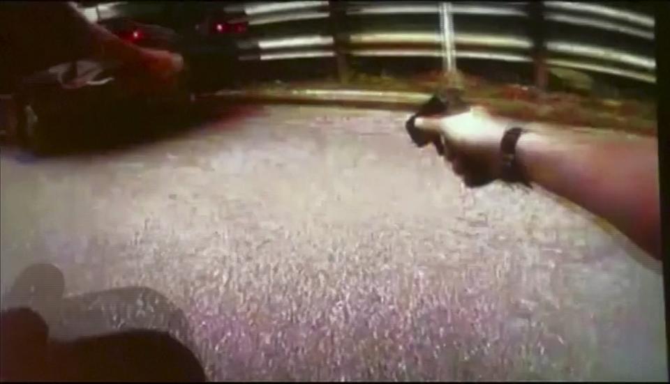 University of Cincinnati police officer Ray Tensing's body camera shows his handgun drawn in Cincinnati