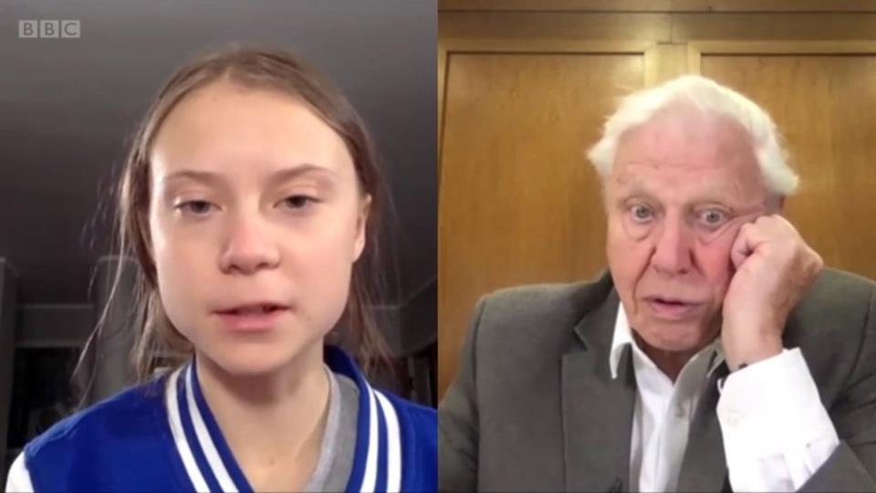 Imagen de Greta Thunberg y David Attenborough durante su conversación por Skype en diciembre de 2019