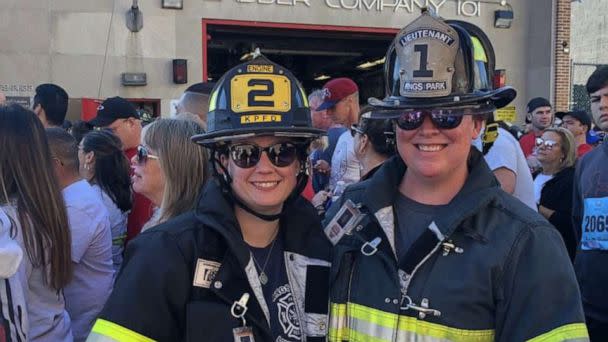 PHOTO: Erica Johnston runs in her firefighter gear from the Brooklyn Battery Park Tunnel to Ground Zero in the 2021 Tunnel to Towers 5k. (Courtesy Erica Johnston)