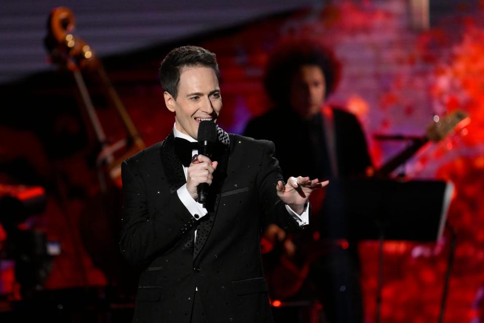 Randy Rainbow speaks during the Premiere Ceremony before the 2023 Grammy Awards in Los Angeles.