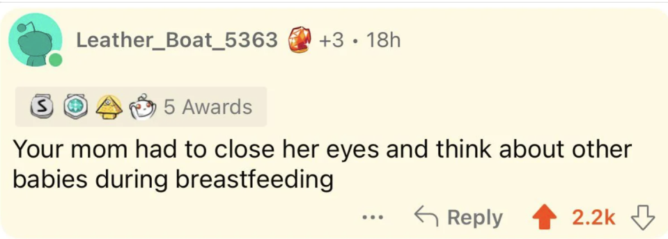 Comment on social media: "Your mom had to close her eyes and think about other babies during breastfeeding" with reactions