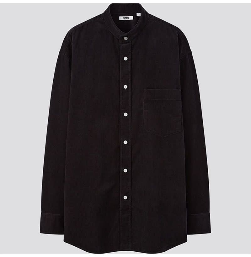 Corduroy Wide Fit Stand Collar Shirt
