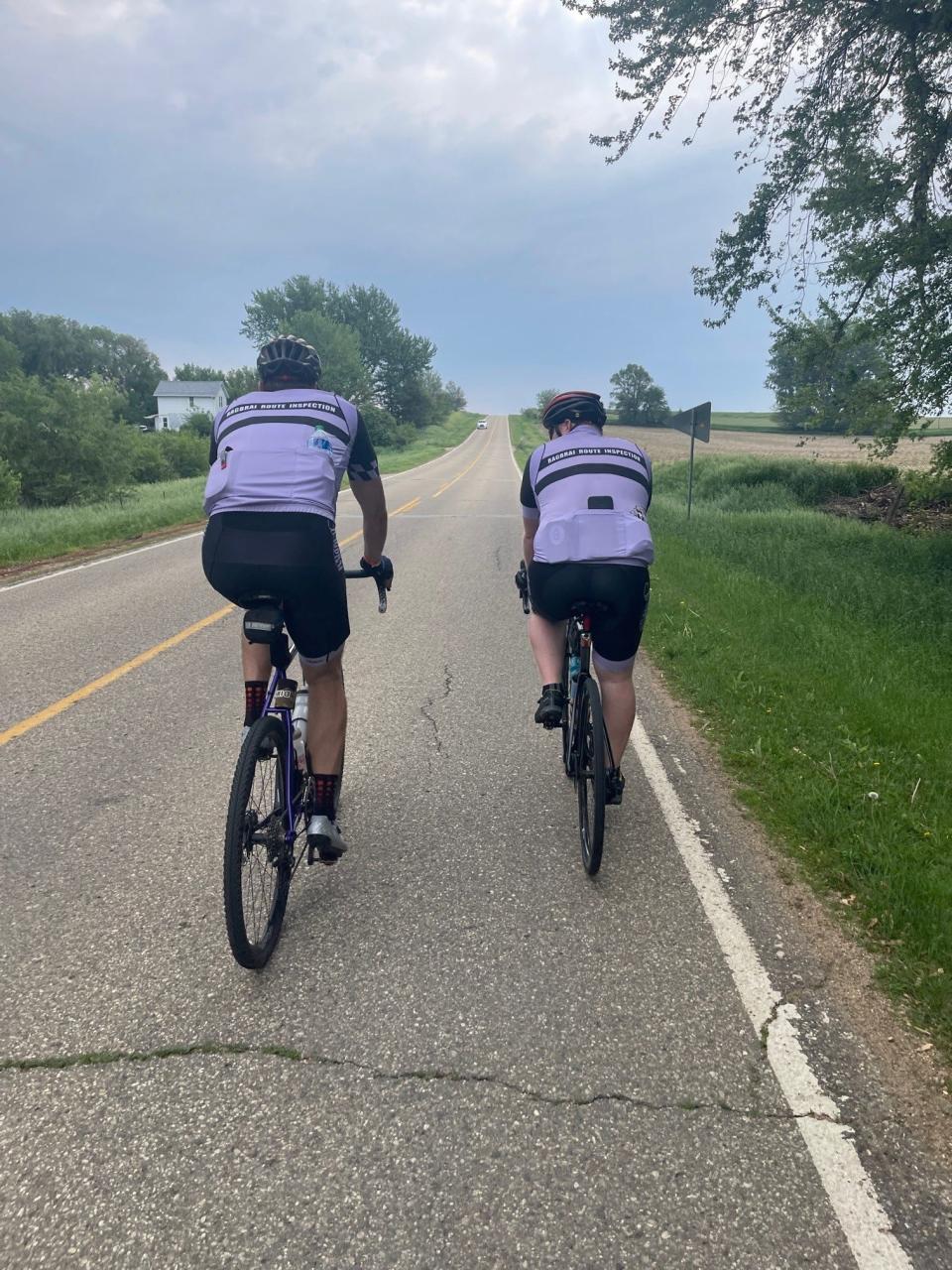 RAGBRAI route inspection riders for the 50th anniversary ride pedal through Cherokee County on Day 1.