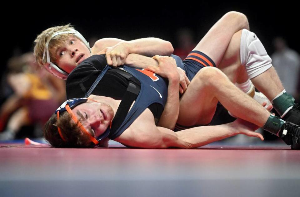 Penn State’s Braeden Davis controls Illinois’ Justin Cardani in a 125 lb first round match of the Big Ten Wresting Championships at the Xfinity Center at the University of Maryland on Saturday, March 9, 2024. Abby Drey/adrey@centredaily.com