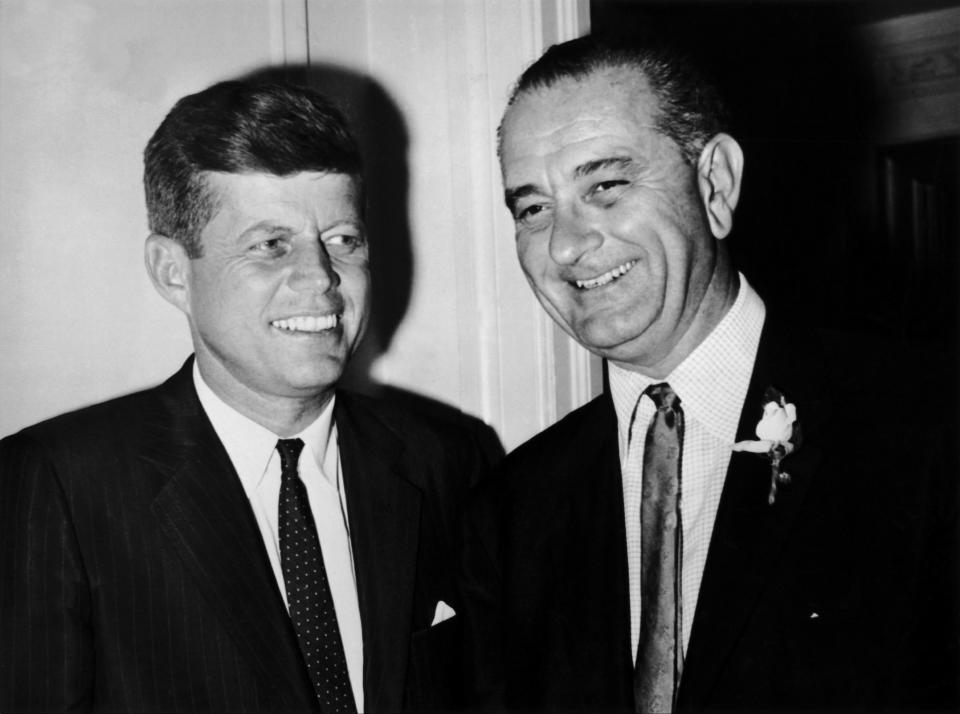 U.S. President John F. Kennedy And His Vice President Lyndon B. Johnson, Between 1960 And 1963.  (Keystone-France/Gamma-Keystone via Getty Images)