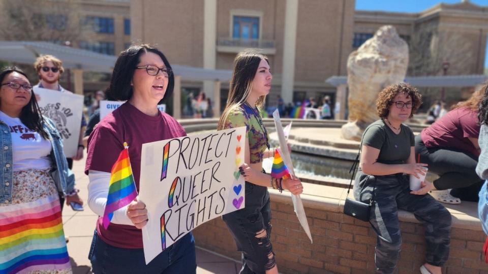 Protests continued Friday on the campus of West Texas A&M University (WT) in Canyon after an on-campus drag show was canceled by the WT president. The protests began Tuesday after Monday's announcement.