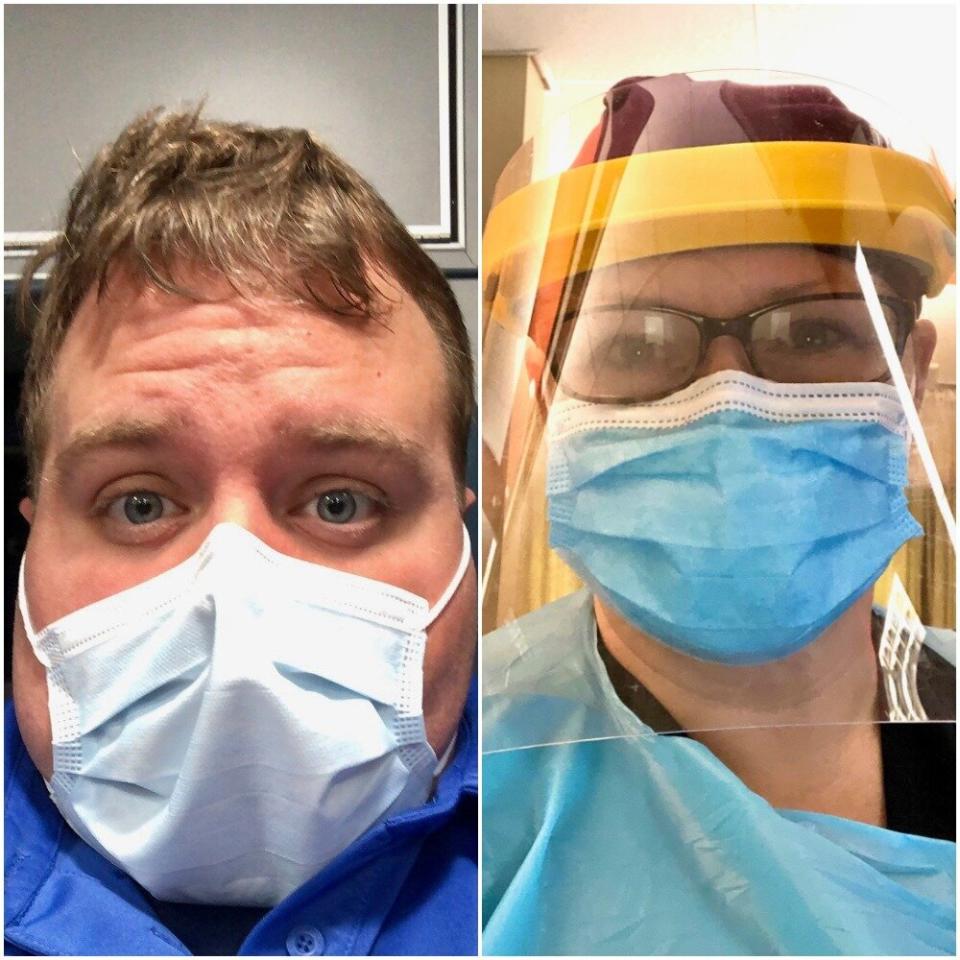 Brad Tackett (left) and Shanen Lauby are among the many health workers in parts of the U.S. sleeping away from their partners and children as they work on the front lines fighting the coronavirus pandemic. (Photo: HuffPost)