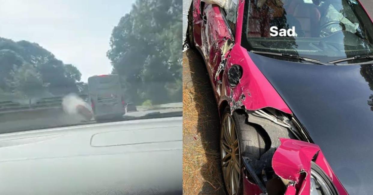 Conductor de Porsche provoca accidente en la México-Cuernavaca por ir a alta velocidad. Foto: Captura de video X vía @SKYMAP_0