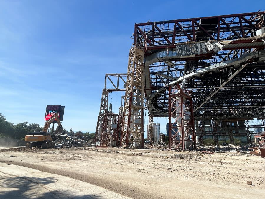 Construction site at the Frank Erwin Center in Austin on April 12, 2024. The arena is being demolished and the location will house UT Dell Medical Center expansion. (KXAN Photo/Frank Martinez)