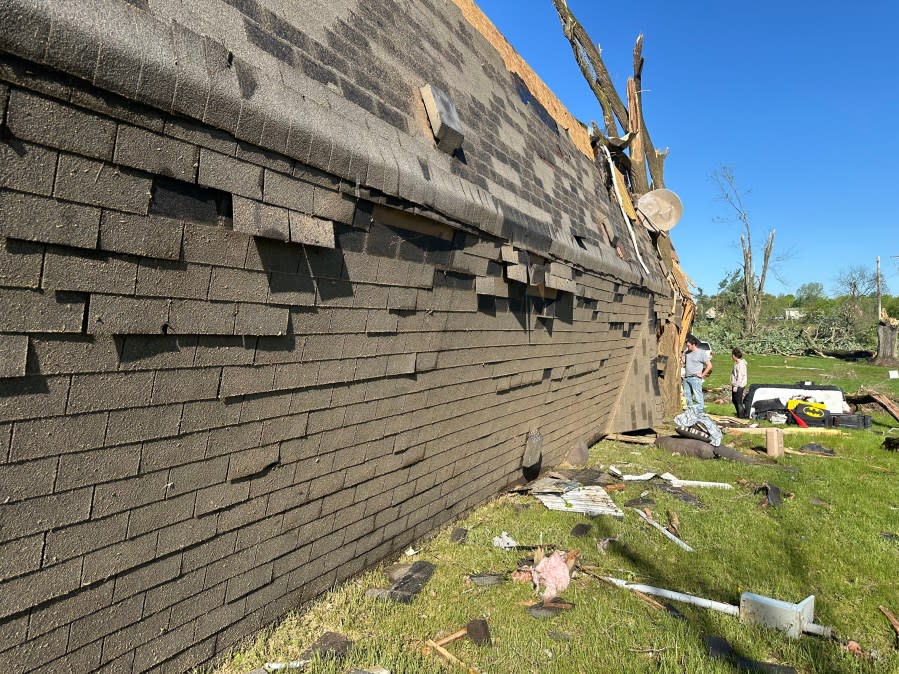 The home of Shania Hinspeter near Sherwood after a likely tornado. (May 8, 2024)