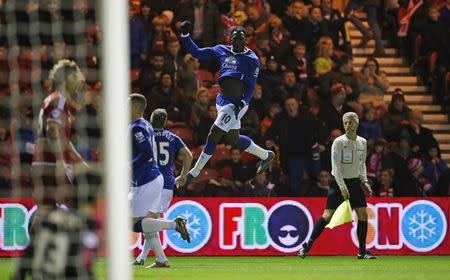 Football Soccer - Middlesbrough v Everton - Capital One Cup Quarter Final - The Riverside Stadium - 1/12/15 Romelu Lukaku celebrates after scoring the second goal for Everton Action Images via Reuters / Lee Smith Livepic