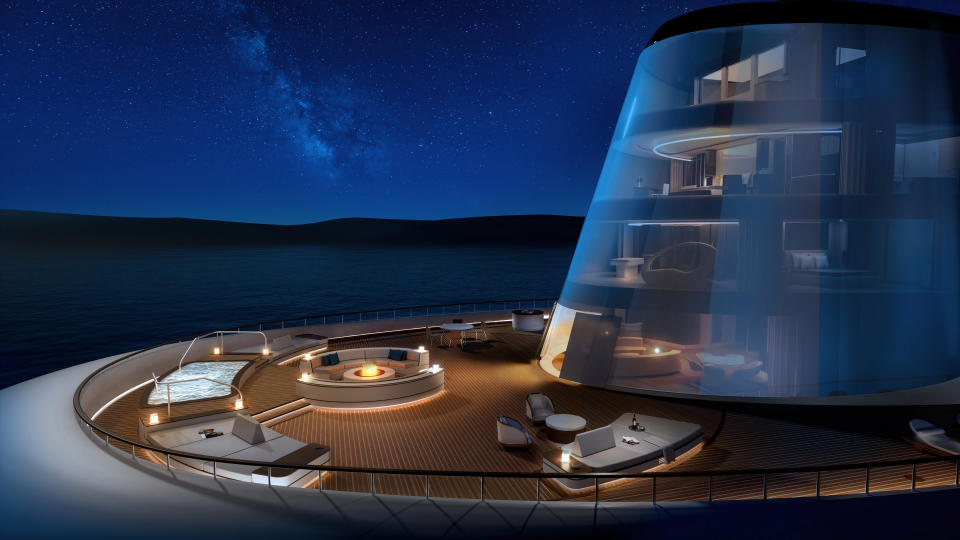 One of the decks of the Four Seasons yachts, seen at night.  Photo: Courtesy of Four Seasons Yachts.