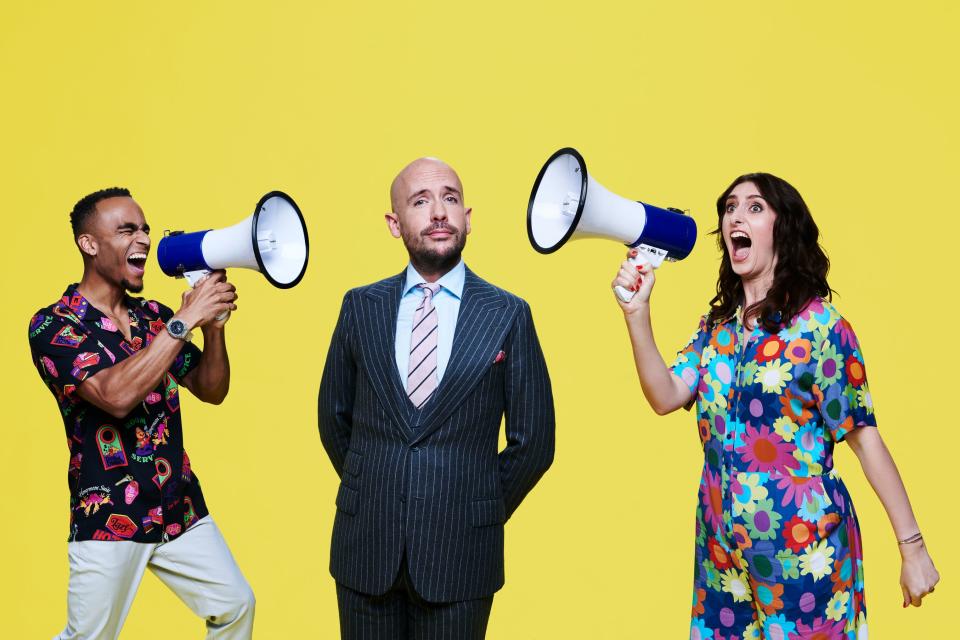 Pictured: Complaints Welcome presenters (L-R) Munya Chawawa, Tom Allen and Jessica Knappett.