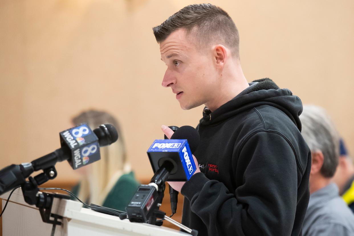 Spring Grove resident Jason Bartos speaks at a borough council meeting in February. Pennsylvania Commonwealth Court ruled this month that officials can't vote on contractual agreements without giving the public advance notice.