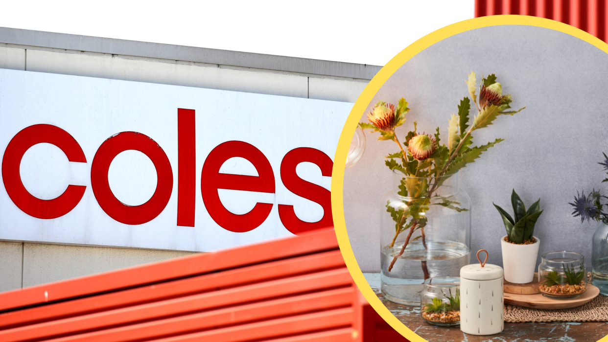 Pictured: Coles supermarket front and Coles' new homewares range. Images: AAP, Coles