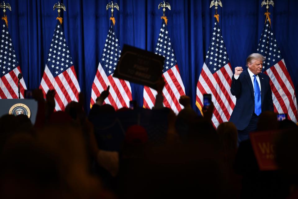 President Donald Trump speaks as delegates gather during the first day of the Republican National Convention on August 24, 2020, in Charlotte, North Carolina.