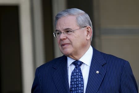 Senator Robert Menendez (D-NJ) exits the Federal court in Newark, New Jersey April 2, 2015. REUTERS/Eduardo Munoz